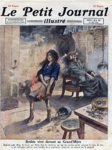 Diverse: dramatische dood van een jong meisje levend verbrand voor haar verlamde grootmoeder. Illustratie uit 