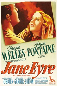 Filmposter van de film "Jane Eyre" geschreven door Charlotte Bronte en geregisseerd door Robert Stevenson in 1944 met acteurs Orson Welles als Edward Rochester en Joan Fontaine als Jane. Privécollectie. door Anonymous Anonymous
