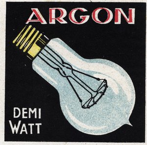Nieuwe gas-eigenschappen: argon wordt gebruikt om een halve watt lamp te vullen. Anonieme illustratie uit 1925. Privécollectie.