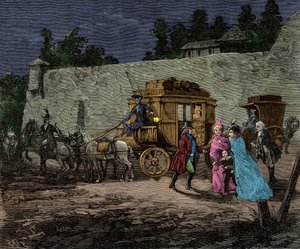 Nachtvlucht van de koninklijke familie naar Varennes in 1791 (gravure) - privécollectie door Anonymous Anonymous
