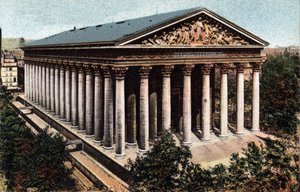 Parijs: buitenaanzicht van de Kerk van de Madeleine ontworpen door architect Pierre Alexandre Vignon (1763-1828). Foto uit 1920 in Artistiek Album van de stad Parijs. Privécollectie door Anonymous Anonymous