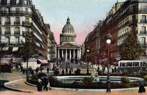 Parijs: uitzicht op rue Soufflot en Pantheon. Foto van 1920 in 