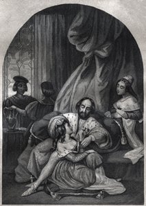Paul III (Paus van 1534 tot 1549) en zijn familie. Gravure uit 1842 in 