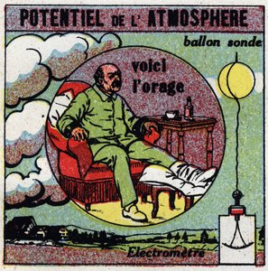 Fysiologische effecten van elektriciteit: potentiaal van de atmosfeer. Een jichtige die voelt dat er een storm aankomt illustreert de werking van het elektrische veld op het menselijk lichaam. We meten de elektriciteit van de atmosfeer met een sondeballon  door Anonymous Anonymous