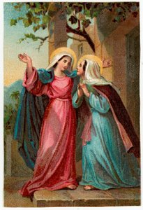 Vrome afbeelding: Het bezoek van Maria aan Elizabeth (chromolithografie)