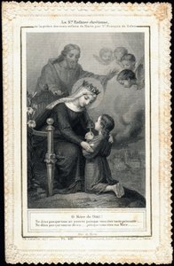 Vrome afbeelding: Heilige christelijke kindertijd, of het gebed van de ware kinderen van Maria, door Sint Franciscus van Sales. Dentelkaart. Privécollectie