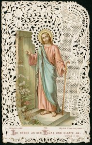Vrome afbeelding: Jezus klopt aan de deur (chromolithografie)