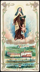 Vrome afbeelding: “Voorstelling van Sint Theresia van Jezus of Avila (1515-1582), Spaanse mystica en karmelietes” - Chromolithografie - Privécollectie