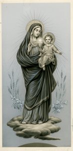 Vrome afbeelding: Maagd en kind met het Heilig Sacrament (gravure) door Anonymous Anonymous