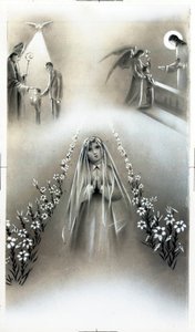 Vrome afbeelding: communie en de geloofsbelijdenis, stadia van christelijke religieuze opvoeding. Privécollectie Kaart door Anonymous Anonymous