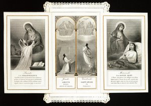 Vrome afbeelding: “volharding, Liefde voor Jezus en Maria, het Heilige Verlangen naar het Paradijs, de Goede Dood” - Kartonnen drieluik - 19e eeuw - Privécollectie door Anonymous Anonymous