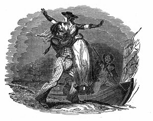 Piraat Charles Gibbs neemt een Nederlands meisje van zijn schip (begin 19e eeuw). Gravure uit The pirate own book 1837. door Anonymous Anonymous