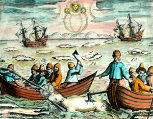 Jachtscène op ijsberen in Canada. Gravure uit de 18e eeuw. Privécollectie door Anonymous Anonymous