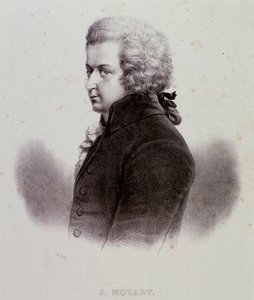 Portret van de Oostenrijkse componist Wolfgang Amadeus Mozart (1756-1791) Gravure. 19e eeuw. Milanese privécollectie door Anonymous Anonymous
