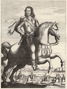 Portret van Bernard van Saksen-Weimar (Saksen-Weimar) (1604-1639) met de voorstelling van de gevangenneming van John of Werth door hertog Bernard en hertog van Rohan. Gravure uit de 17e eeuw. Privécollectie