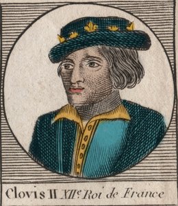 Portret van Clovis II, koning van de Franken (ca. 633-657) (gravure uit 