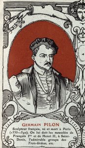 Portret van Germain Pilon (1535-1590), Franse beeldhouwer. Gravure uit 1914. Privécollectie. door Anonymous Anonymous