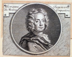 Portret van de Italiaanse barokcomponist en cellist Giovanni Battista Bononcini - Gravure 18e eeuw door Anonymous Anonymous