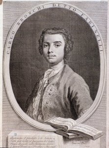 Portret van de Italiaanse castraat Carlo Broschi genaamd Farinelli. Gravure. 1735 door Anonymous Anonymous