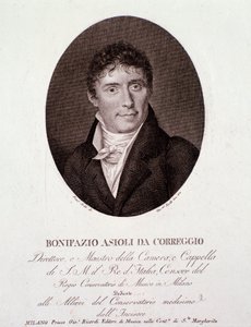 Portret van de Italiaanse componist Bonifazio Asioli (1769-1832) Gravure. 19e eeuw. Privécollectie