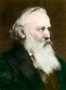 Portret van Johannes Brahms (1833-1897), Duitse componist (gravure 19e eeuw)