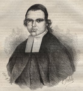 Portret van Louis Bonafous, in religie Frere Leotade, beschuldigd van verkrachting en moord. Hij stierf in de Toulon Bagne op 27 januari 1850. Gravure in 