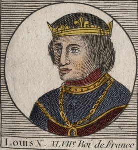 Portret van Lodewijk X le Hutin (1289 - 1316), Koning van Frankrijk - Lodewijk X (1289-1316) de Koppige, Koning van Frankrijk en Navarra - gravure uit 
