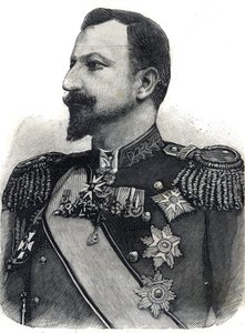 Portret van Prins Ferdinand I van Bulgarije. Gravure in 