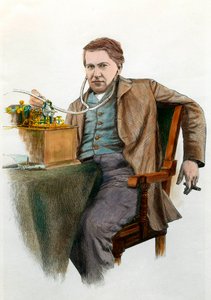 Portret van Thomas Edison (1847-1931), Amerikaanse natuurkundige. Gravure rond 1900. Privécollectie