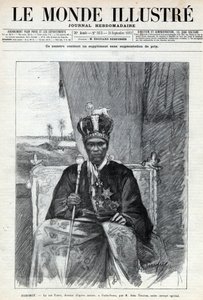 Portret van Tofa I (Toffa) (circa 1850-1908), koning van Dahomey (Benin) in Porto Novo (Porto-Novo). Een krant. Gravure in 