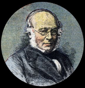 Postgeschiedenis: Portret van Sir Rowland Hill (1795-1879), aan de oorsprong van de posthervorming van 1839. Detail van Le petit journal van 15/04/1920. Privécollectie door Anonymous Anonymous