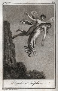 Psyche meegenomen door Zephyr. Gravure uit 1819 in "Lettres à Emilie sur la mythologie" door Charles Albert Demoustier (1760-1801). Privécollectie. door Anonymous Anonymous