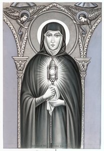 Voorstelling van Sint Clara (Chiara) van Assisi (c.1192-1253), stichter van de religieuze orde van de Clarissen. Vrome afbeelding. Begin 20e eeuw Privécollectie