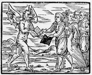 Satan presenteert een zwart boek aan volgelingen in ruil voor het evangelieboek - 