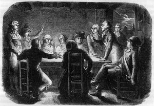 Geheim overleg in Charenton - Samenzwering van Charenton mei 1793 - De Girondijnen beschuldigden Georges Jacques Danton van samenzwering met de Parijse Commune (aanwezig tijdens de bijeenkomst Georges Danton, Maximilien van Robespierre, Claude Basire, Fran