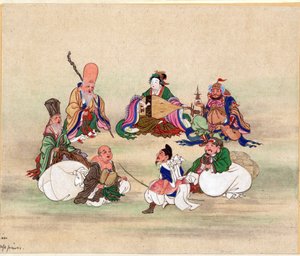 Sept Divinites du Bonheur - Zeven Gelukkige Goden door Anoniem, ca 1878 - Aquarel en inkt op papier, 25x17,8 - Privécollectie door Anonymous Anonymous