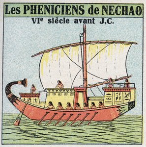 Schepen: Fenicische zeelieden in dienst van farao Nechao in de 7e eeuw v.Chr. Anonieme illustratie uit 1925. Privécollectie. door Anonymous Anonymous