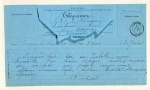 Telegram van Rimbaud aan zijn moeder, Marseille, 22 mei door Anonymous Anonymous
