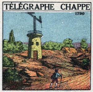 Telegraaf: telegraaf door Claude Chappe (1765-1805) in 1790. Anonieme illustratie uit 1925. Privécollectie. door Anonymous Anonymous