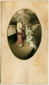 De Eucharistie, Heilige Communie, het Sacrament van het Altaar: een kind voor Jezus (gravure)