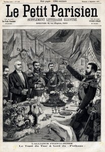 De Frans-Russische alliantie: de toost van tsaar Nicolaas II ter ere van de Franse president Felix Faure aan boord van de Pothau. In 