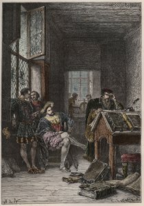 De koning van Frankrijk François I (1494-1547), beschermer van kunsten en letters, bezoekt de werkplaatsen van de drukkers Estienne, circa 1540 door Anonymous Anonymous