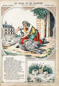 De zwaan en de kok. Anonieme illustratie voor Les Fables door Jean de La Fontaine (1621-1695). Beeldvorming van Pont-a-Mousson, circa 1880. Privécollectie. door Anonymous Anonymous
