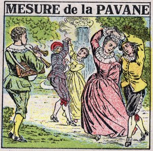 De kunst van geluiden: het meten van de pavane (dans). Anonieme illustratie uit 1925. Privécollectie.