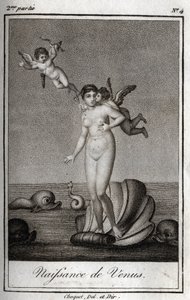 De geboorte van Venus. Gravure uit 1819 in "Lettres à Emilie sur la mythologie" door Charles Albert Demoustier (1760-1801). Privécollectie. door Anonymous Anonymous