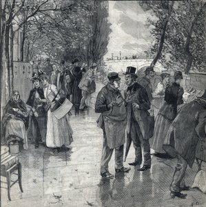 De boek-boek wandeling langs de kades in Parijs. Gravure in Le petit parisien op 30/10/1892 door Anonymous Anonymous
