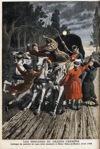 De rovers van de snelwegen: de aanval op de Lyon-post tussen Lieusaint en Melun (Seine-et-Marne) in april 1796. Gravure in Le Petite Journal