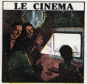 De cinematograaf: een familie kijkt naar een film op een scherm