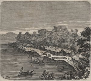 De Saint-Laurent-gevangenis in Cayenne (Frans-Guyana) in de 19e eeuw. Gravure in Histoire des bagnes depuis leur création à nos jours (1877) door Pierre Zaccone.