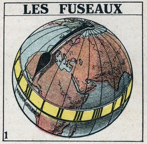 Tijd: tijdzones van de aarde. Anonieme illustratie uit 1925. Privécollectie.